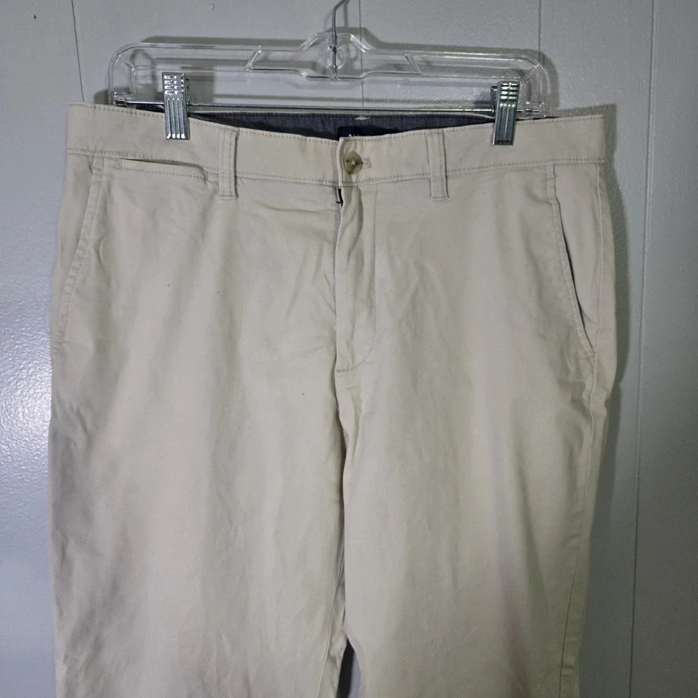Nautica Mens 32x32 Deck Pant Classic Fit Tan Khaki Chino Trousers Stretch Cotton
